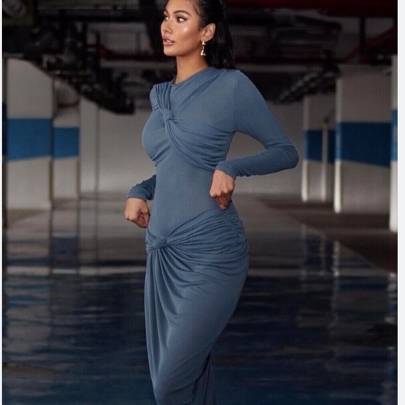 Zara ZW Collection Asymmetric Dress With Knots Blue Grey M - Picture 1 of 9